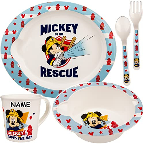 alles-meine.de GmbH Kinder Geschirr & Zubehör Verschiedene Artikel frei wählbar - Mickey Mouse - 5 TLG. Geschirrset - inkl. Name - BPA frei - Trinktasse + Teller + Müslischal..
