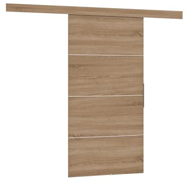 Mirjan24 Schiebetür Multi Plus 80 mit Selbstschließer (Sonoma) | Komplettes Schiebetür-Set mit Aluminiumgriff, Ziereinsätzen und kugelgelagertem Laufsystem, links oder rechts montierbar