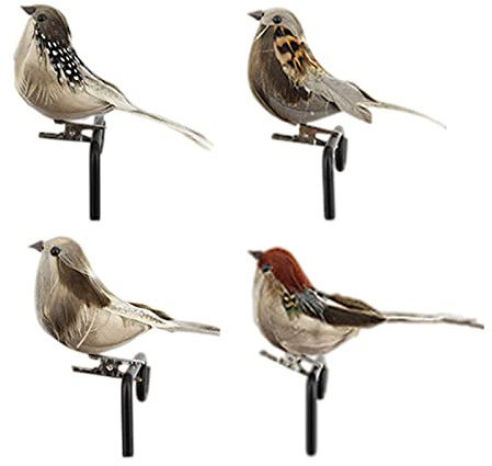 Künstliche Vögel Künstliche Vogel mit Feder und Clips Simulation Schaum | Vogel für Weihnachtsbaum Hochzeit Hausgarten Party Dekoration 4 Stück,Zufällige Farbe
