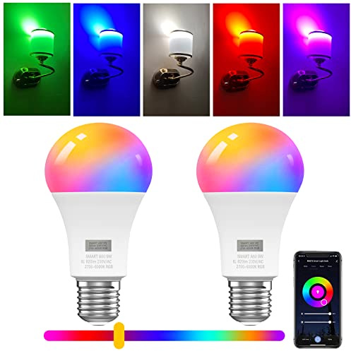 DGE Alexa Smart Lampen LED E27, 9W 820 Lumen Dimmbar RGB WLAN Glühbirne Warmweiss Kaltweiss 2700K-6000K 85W Äquivalent App Steuern mit Alexa Google Home, 2 Stück