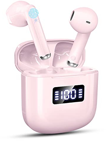 GCBIG Wireless Earbuds, Bluetooth 5.3 Headphones in Ear, 25H Playtime Wireless Earphones with 4 Mics, IP7 Waterproof Bluetooth Earbuds, ENC Clear Call, Hi-Fi Stereo Sound, Touch Control, USB-C, Pink