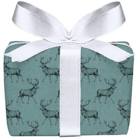 5er Set Weihnachts-Geschenkpapier Weihnachten Bögen Hirsch Retro Kraftpapier Look Grün Adventszeit Weihnachtspapier Adventskalender, PEFC zertifiziertes Papier, 50 x 70 cm …