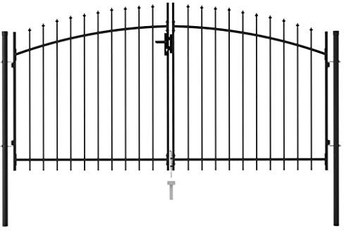 HOMIUSE Portail de clôture double battant avec pointes de lance en acier 3 x 1,5 m Noir Porte de jardin double fil Clôture de jardin en métal Protection contre la corrosion 3 touches avec pointe