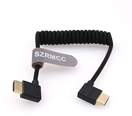 SZRMCC 8k 2.1 HDMI Links auf Rechts Winkel Ultra High Speed Spiralkabel Geflochtenes Kabel für Z Cam E2 S-ony FX6 FX9 Canon EOS C70 C300 Portkeys BM5 Atomos Ninjav V Shogun Monitor