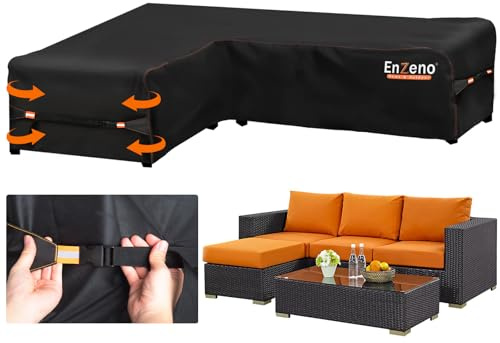 Enzeno Garden L-Shape Furniture Cover Waterproof,420D Heavy Duty Oxford Fabric Outdoor Rattan Corner Sofa Cover with Waterproof Tape (140 * 210 * 75cm)