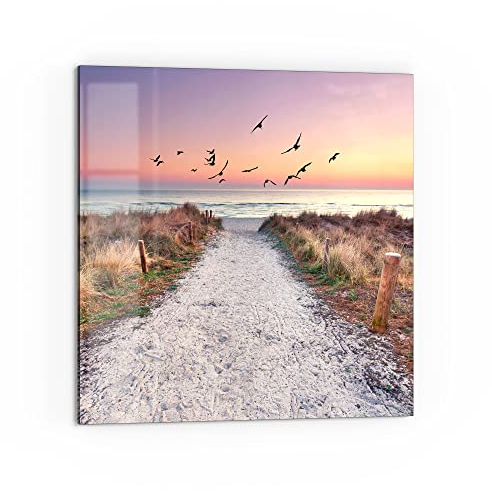 DEQORI Küchenrückwand Glas | Motiv Strandaufgang zur Ostsee | 60x60 cm | Bad- oder Herd-Rückwand | Herdblende Spritzschutz für Küche & Badezimmer | moderne Deko für Fliesenspiegel
