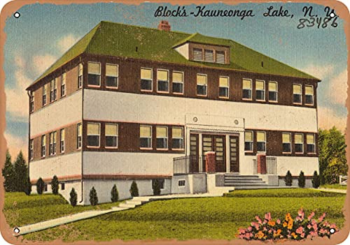 7 x 10 METAL SIGN - New York Postcard - Block's - Kauneonga Lake, N. Y. - Vintage Rusty Look