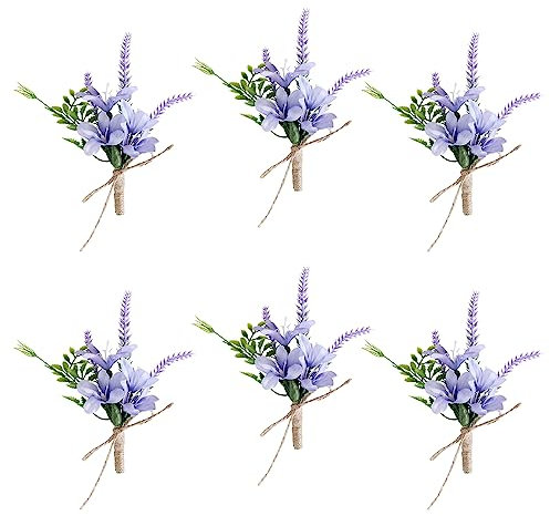 Tkasniy Lot de 6 boutonnières artificielles lilas pour homme - Boutonnières et fleurs faites à la main - Pour mariés, garçons d'honneur, anniversaire de mariage