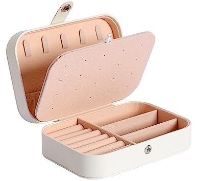 Wambere Schmuckkasten,Schmuckkästchen Klein Reise für Damen Mädchen, Schmuckschatulle Schmuck-Organizer Schmuckbox Jewelry Box Schmuckaufbewahrung für Ringe, Ohrringe, Halskette,Doppelschicht Weiß