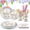 Vexillic Vajilla para Fiesta de Unicornio, 200 Piezas Decoracion Cumpleaños Rosa Unicornio Incluye Platos Taza Servilletas para Cumpleaños Baby Shower Fiesta-25 Invitados