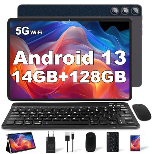 DMOAO Tablet 10 Pulgadas Android 14, 22GB RAM + 128GB ROM(1TB Ampliable), Octa-Core Tablets con Widevine L1, 8000mAh, 5G WiFi, Cámara 8MP+5MP, Tablet con Teclado, BT5.0/GPS/OTG, Gris