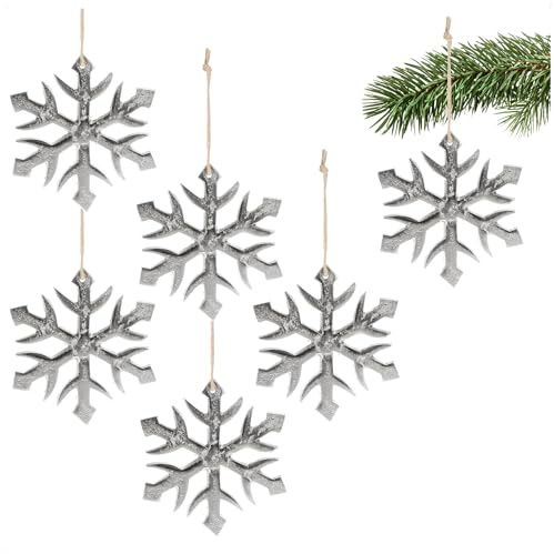 com-four® 6X Hängedeko Schneeflocke, Dekofigur aus vernickeltem Aluminium | weihnachtliches und elegantes Wohnaccessoire - Dekoration für die Winterzeit