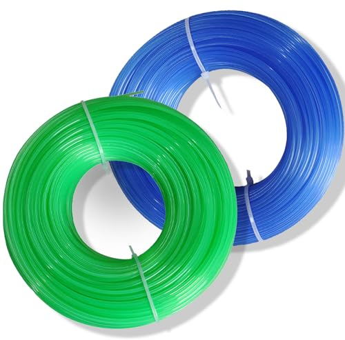AIMIXUN 1,6 mm x 200 m Filo per Decespugliatore, Filo Nylon per Trimmer, Filo per Tagliabordi Decespugliatori per Giardinaggio e Fai da Te 2 Pezzi (Blu 100 m+ Verde 100 m)