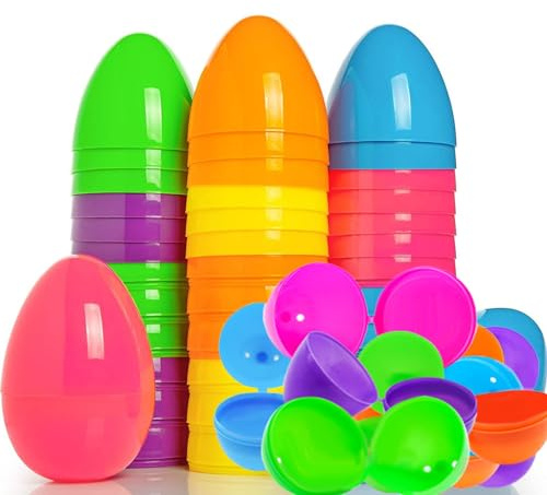 Mrracxy 48 Huevos de Pascua, Huevos de Plástico de Colores Mixtos, Deco de Pascua para niño niña, Huevos de Pascua Sorpresa Rellenables para Fiesta Temática de Pascua