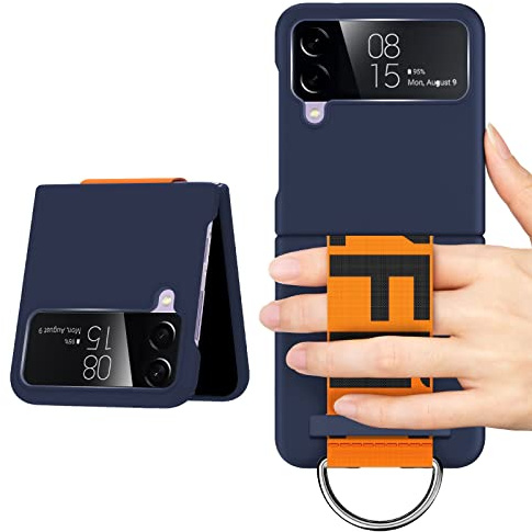 XZEIT Coque avec Sangle pour Samsung Galaxy Z Flip 4, Étui de Protection pour Galaxy Z Flip 4 avec Sangle, étui de Protection Antichoc pour Smartphone avec Protecteur d'objectif de caméra(Bleu F