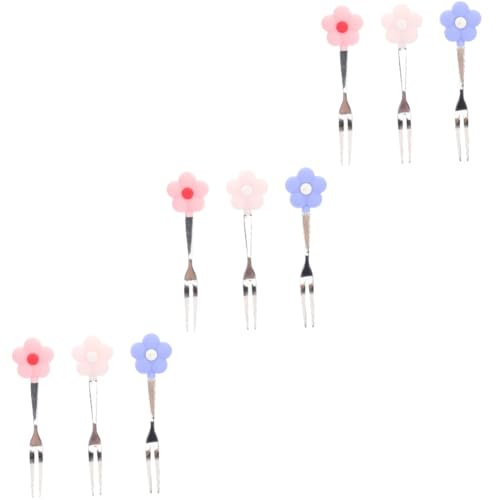 ABOOFAN 9 Pièces Fourchette fleur à deux dents stainless steel inoxlm petites fourchettes pour les apéritifs mini-fourchettes à chocolat apéritif Beau
