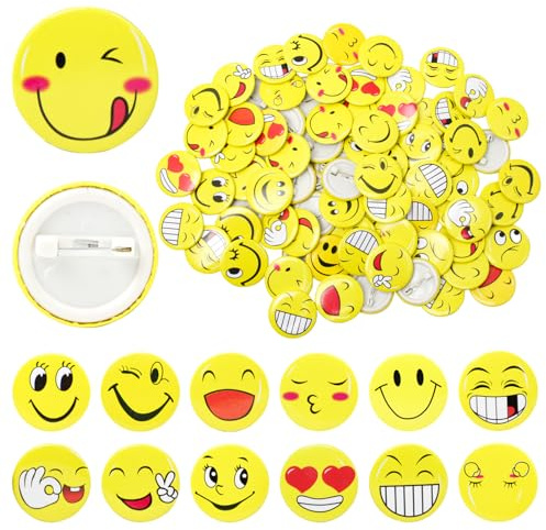 Pilikoll 100 Stück 30mm Smile Face Anstecker - Metall Buttons Smiley Face Anstecker für Kleidung, Hüte, Rucksäcke & Dekorationen (Zufällig)