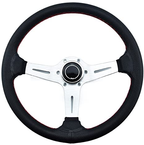 JHVVBFWF Autoteile Titanium Deep Dish Rennwagenlenkrad Driftendes Sportlenkrad Mit Hupenknopf Autolenkrad(Color:Silber)