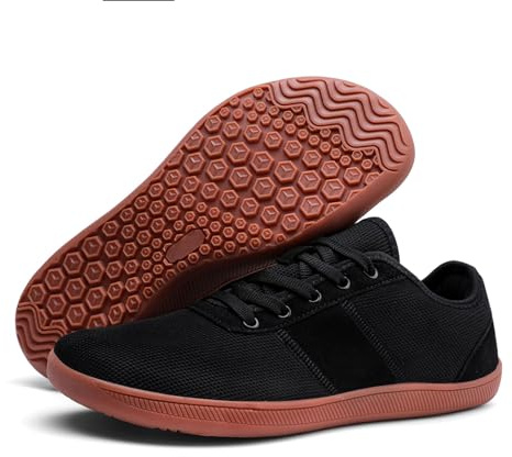 AONEGOLD Herr barfota skor dam bred tå fallande sula noll minimalistiska lätta halkfria barfotaskor andningsbara avslappnade löparsneakers, 371 svart, 43 EU