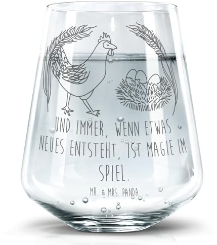 Mr. & Mrs. Panda Glas Huhn Stolz - Geschenk, Hof, Magie, Trinkgefäß, Wasserglas, Becherglas, Bauernhof, Tumbler, Eier, Spruch, Glasbecher, Hahn