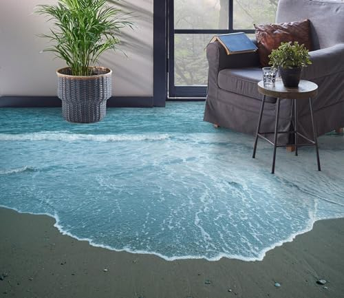 Benutzerdefinierte Selbstklebende Boden Wandtapete 3D Strand Meer, 430 * 300cm Bodenfliesen Aufkleber Wohnzimmer Studie Pvc Wasserdicht Tragen 3D Bodenbelag Tapete