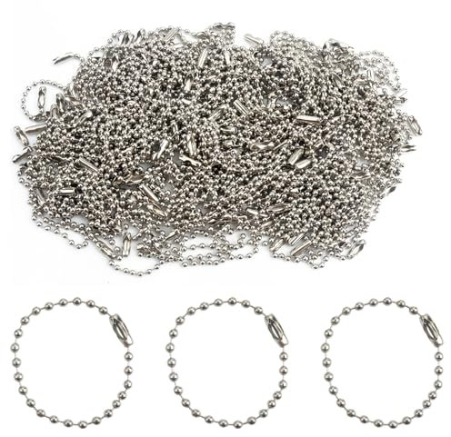 Roellgs 150Pcs Dog Tag Chain Ball Beads Chain 100mm 4inch Bead Chain,2.4mm Diameter with Ball Connector Clasp Keychain Rings Metal Rings for Crafts Dog Tag Metal Chain Metal Bead (Silver)