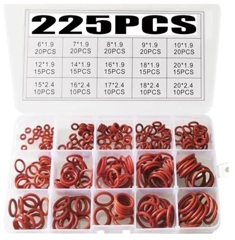 225-teiliges O-Ring-Sortiment aus rotem Silikon, O-Ringe, rote Silikondichtung, O-Ringe aus Silikon, Unterlegscheibe aus Gummi, O-Ring-Sortiment