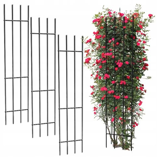 Kapaga – Lot de 3 Treillis pour Plantes grimpantes 150 cm – Tuteur de Jardin en métal – Support pour Plantes grimpantes, Fleurs et arbustes – Treillis extérieur décoratif – Noir
