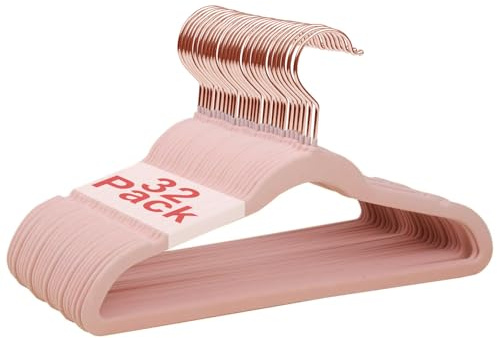 Wellong Kids Velvet Hangers, 14 Inches Kids Clothes Hangers, Non-Slip Childrens Hangers for Shirts, Pants, Skirts, Dresses, Jackets, Coat, 32 Pack Pink - Rose Gold Hook