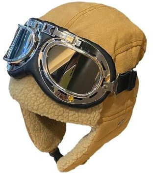 VONCYKI Warme Winter-Motorradmütze, Fliegermütze und Brille, Kostüm-Zubehör für Männer und Frauen, Outdoor, Ski, Radfahren, Pilotenhut, Mützen (Khaki)