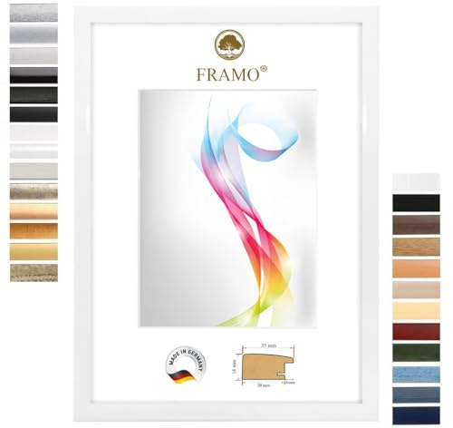 FRAMO Cadre photo en bois 20 x 50 cm (Dimension de l'image) en Blanc brillant | Taille sélectionnable | Affiches | Puzzle | Collage | Sur mesure | personnalisés