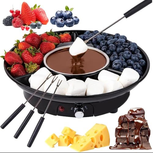 Chocolate Fondue Maker,Cheese Fondue Sets,Heating Chocolate Hot Pot Stove Set,Chocolate Melting Pot with 2 Fondue Forks, 40-70℃ Temperature Control,for Marshmallow Toasting, Graham Crackers(Black)