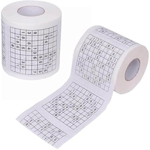 Yjemle Sudoku-Toilettenpapier, 2-lagig, weiß, 200 Blätter, strapazierfähig, langlebig, bedrucktes Toilettenpapier, Badezimmer, Unterhaltung, Körperpflege