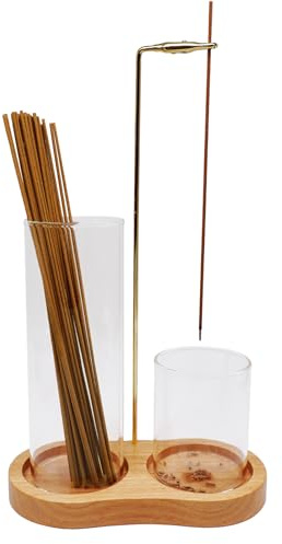 Wooden Upside Down Incense Holder for Sticks with Removable Glass Ash Catcher and Incense Holder for Yoga, Spa, Tea, Zen Meditation (Wood)