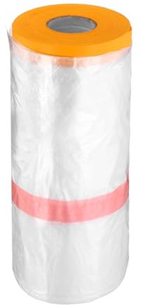 sourcing map Película de enmascaramiento presellada, 270 cm x 65 m, cinta adhesiva doble y pintores de cortinas, película de tela de plástico con cinta de plástico para cubrir pintura automotriz