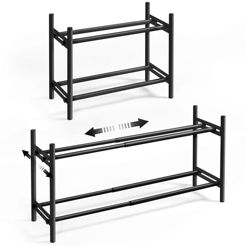 SUMGAR Schuhregal Metall Schwarz Schuhablage Verstellbar 2 Ebenen für den Eingangsbereich Kleiderschrank Innen Schlafzimmer Wohnzimmer Platzsparend Klein 82 x 21,5 x 37,5cm