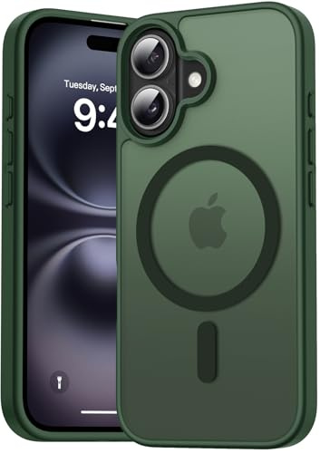 Natiiozie Magnetisch Hülle Kompatibel mit iPhone 16, Matt Handyhülle Kompatibel mit MagSafe, Stoßfest Kratzfest Schutzhülle Nie Vergilbung Rückseite 6.1 Zoll Case Grün