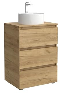Mueble de Baño BEQUIA 3C 60cm Roble | Lavabo sobre encimera Porcelana Centrado