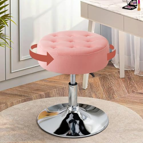 Ckaff Schminkhocker, Schminktisch Hocker, Schminkstuhl Höhenverstellbar Drehbar, Breiter Barhocker aus Samt Rund Bürohocker Arbeitshocker Küchenhocker für Schlafzimmer Wohnzimmer Bar, Rosa