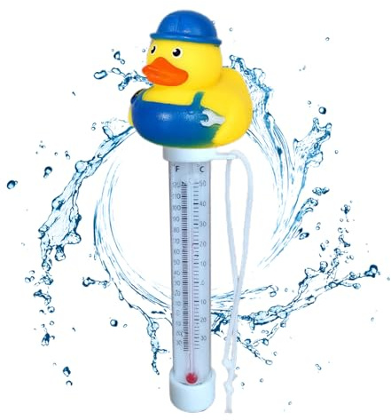 Duck Pool Thermometer | Cartoon Floating Pool Thermometer | Poolthermometer Schwimmend mit Schnur | Badewanne Temperaturmessgerät mit Cartoon Tiermotiv für Draußen & Drinnen