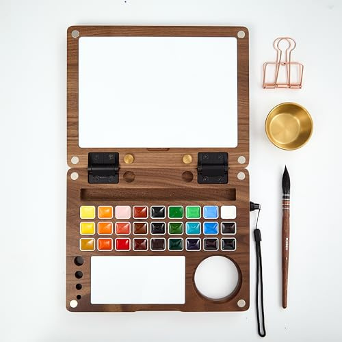 Juego de pintura de acuarela de 50 colores metálicos en caja portátil, kit de pintura con papeles de acuarela y pinceles, juego de acuarelas para principiantes y profesionales