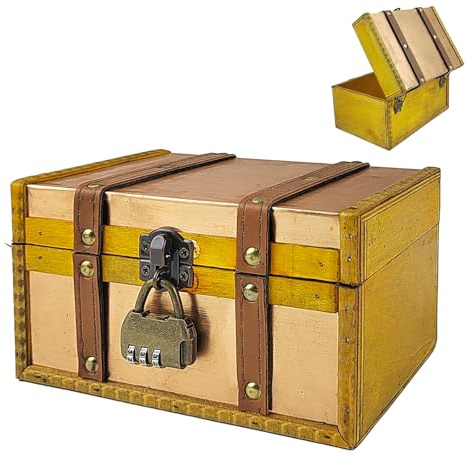 Pawsautomotively Coffre Tresor Vintage en Bois, avec Serrure à Combinaison et Code à Trois Chiffres, Compact, Classique et Élégant pour Ranger Bijoux et Petits Objets de Collection (18 × 11 × 9.8 cm)