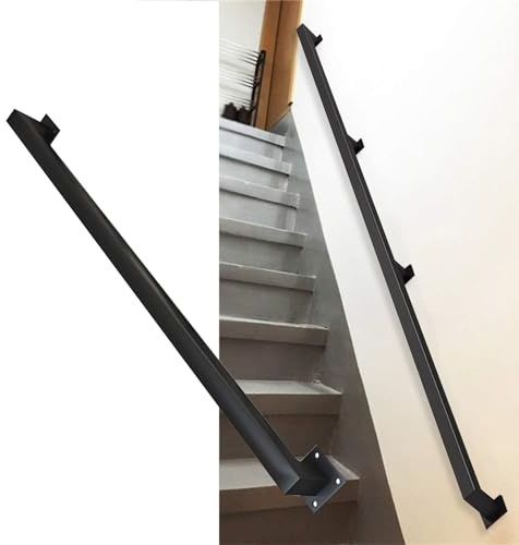 Black Metal Stair il - Adjustable 1m to 6m Safety Railing with Wall Mounts & Screws, Durable Wrought Iron Stair Railings for Enhanced Grip & Stability (Size: 330cm)