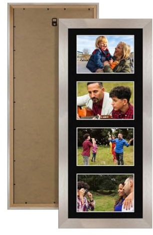 Procut Global 50x20cm Modern Aluminium Photo Frame For Multiple Pictures | Black Mount with 4 Apertures to Fit 6x4 Photos, Multi Aperture Collage Frame for Friends & Family Photos - Wall Hanging