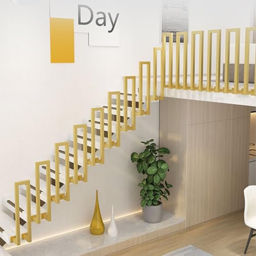 Treppengeländer Innen Außen,U-förmige Geländer Treppe,Handlauf Treppe U Form,Geländer Treppe Treppenhandlauf Metall Vierkantrohr Brüstungsgeländer für Balkone Flure Wohnungen (Size:95cm,Color:l-Gold)