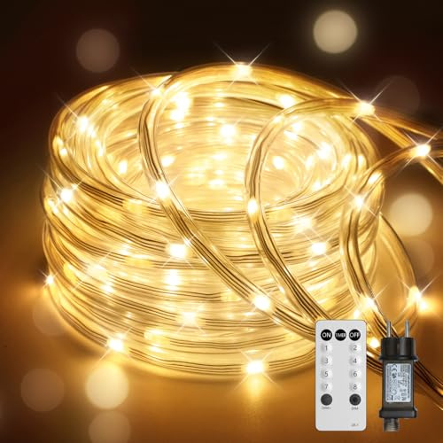JVURICE Lichtschlauch Außen 20M 400 LED IP67 Wasserfest 8 Modi Dimmbar | Lichterkette Außen Timer Fernbedienung Lichtschnur Outdoor Warmweiß Lichterschlauch Innen Aussen Party Hochzeit Weihnachten