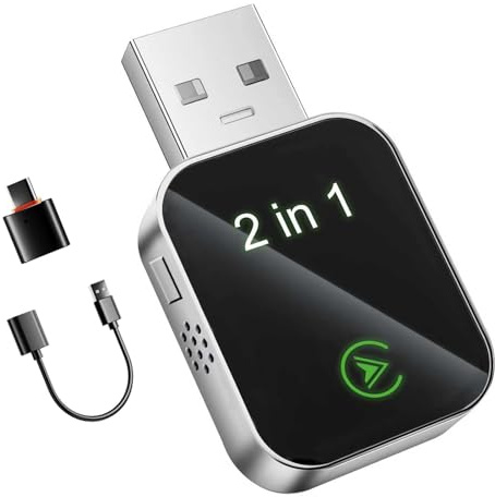 Adaptador Carplay Inalambrico, Adapter inalámbrico 2 en 1 para CarPlay y Android Auto,Plug & Play Conector USB/Tipo C, Conexión Rápida y Estable sin Latencia,Compatible con iOS 10+ y Android 11+