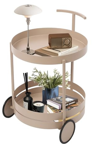 MIUKYUI Mobiler Runder Servierwagen Lagerwagen auf 2 Rädern für Wohnzimmer und Esszimmer - Praktischer Beistelltisch mit erhöhten Kanten und modernem Design (Rosa)