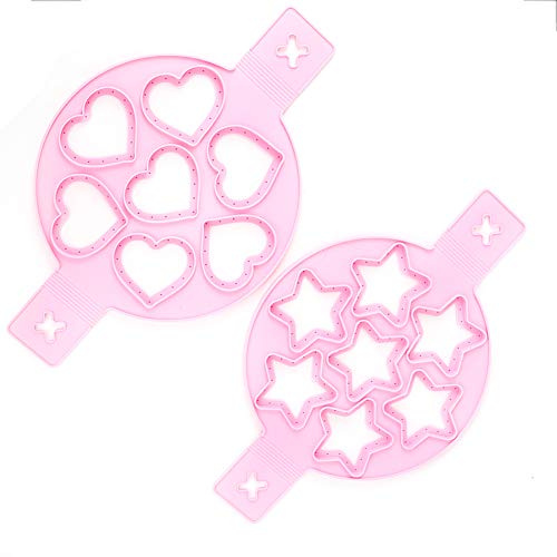 Phefop 2 Anelli per Pancake per Uova, 7 Fori a 5 Punte a Forma di Stella per Torte in Silicone Antiaderente Cuocitore per Uova Accessori per Griglia Portatile per Campeggio Colazione
