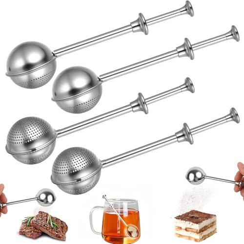 Teesieb für Losen Tee Sieb, Teezange Teaballs mit Teleskopgriff, Edelstahl Teeei für Losen Teesieb für Tasse, Teefilter Kugelförmiger für Staubwedel Gewürze Zucker Mehl Kakaopulver (B)
